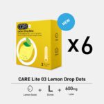 CARE Lite 03 Lemon Drop Dots Condoms, lemon scent, dotted texture, 600mg lubricant, natural latex condom